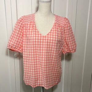 J.Crew Cotton Gingham Puff Sleeve Top in Pink Small